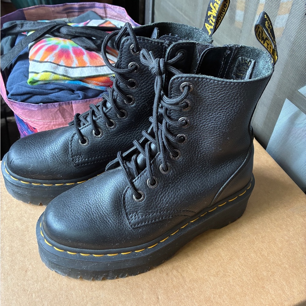 Dr. Martens Black Combat Moto Boots with Chunky Sole